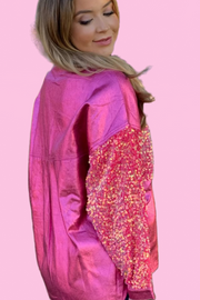 Foil Twill Oversized Shacket with Sleeve & Pocket Sequins