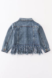 Dark Blue Tassel Button Down Denim Shirt