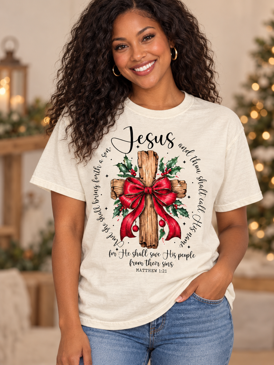 Jesus Matthew 1:21 Christmas Cross Sweatshirt