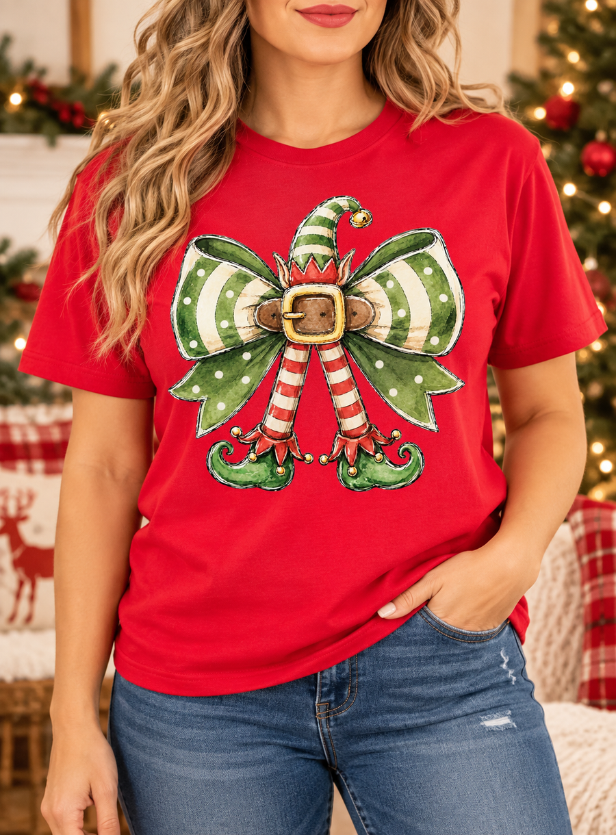 Elf Bow Christmas Graphic Tee