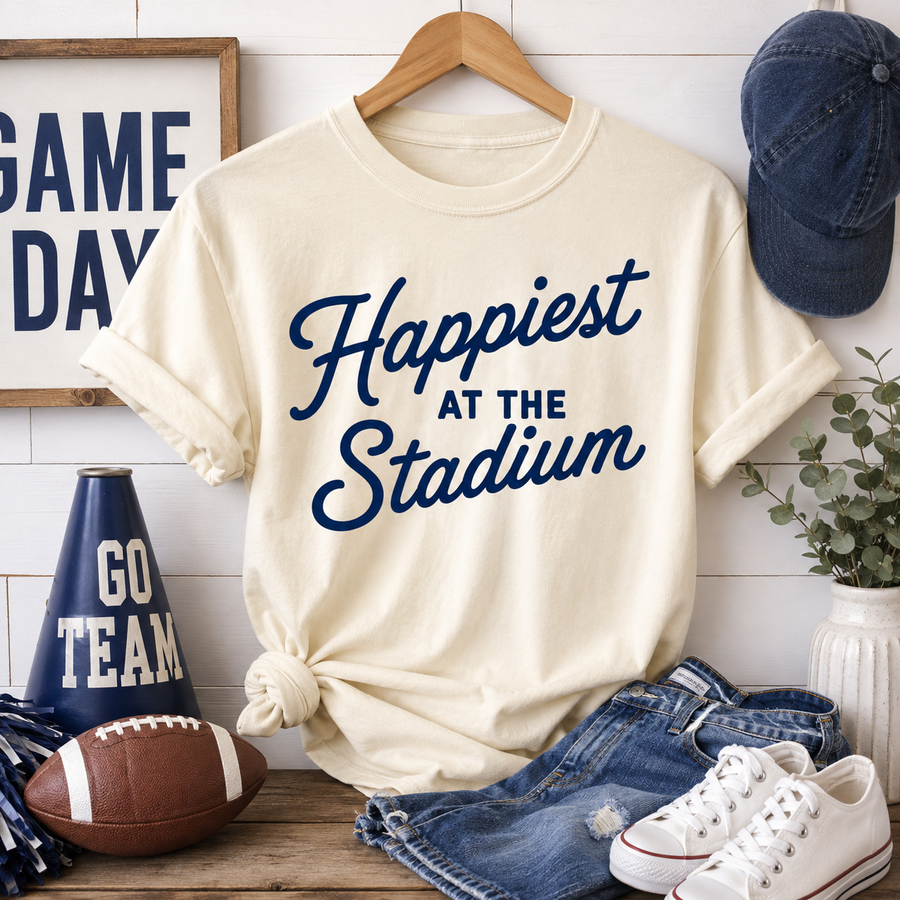 Happiest At The Stadium Comfort Colors Graphic Tee Short Sleeve