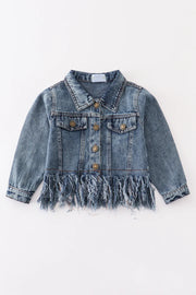 Dark Blue Tassel Button Down Denim Shirt