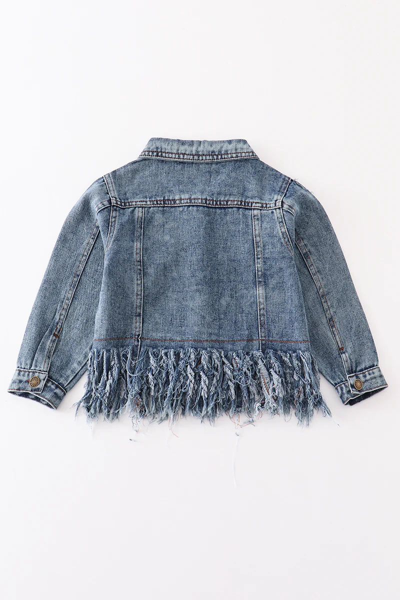 Dark Blue Tassel Button Down Denim Shirt