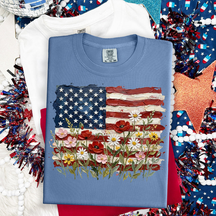 American Flag Wildflower Graphic Tee Short Sleeve