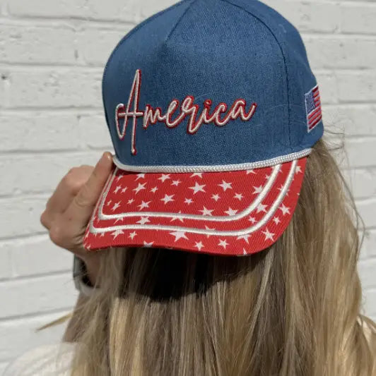 America Hat with Denim and Stars