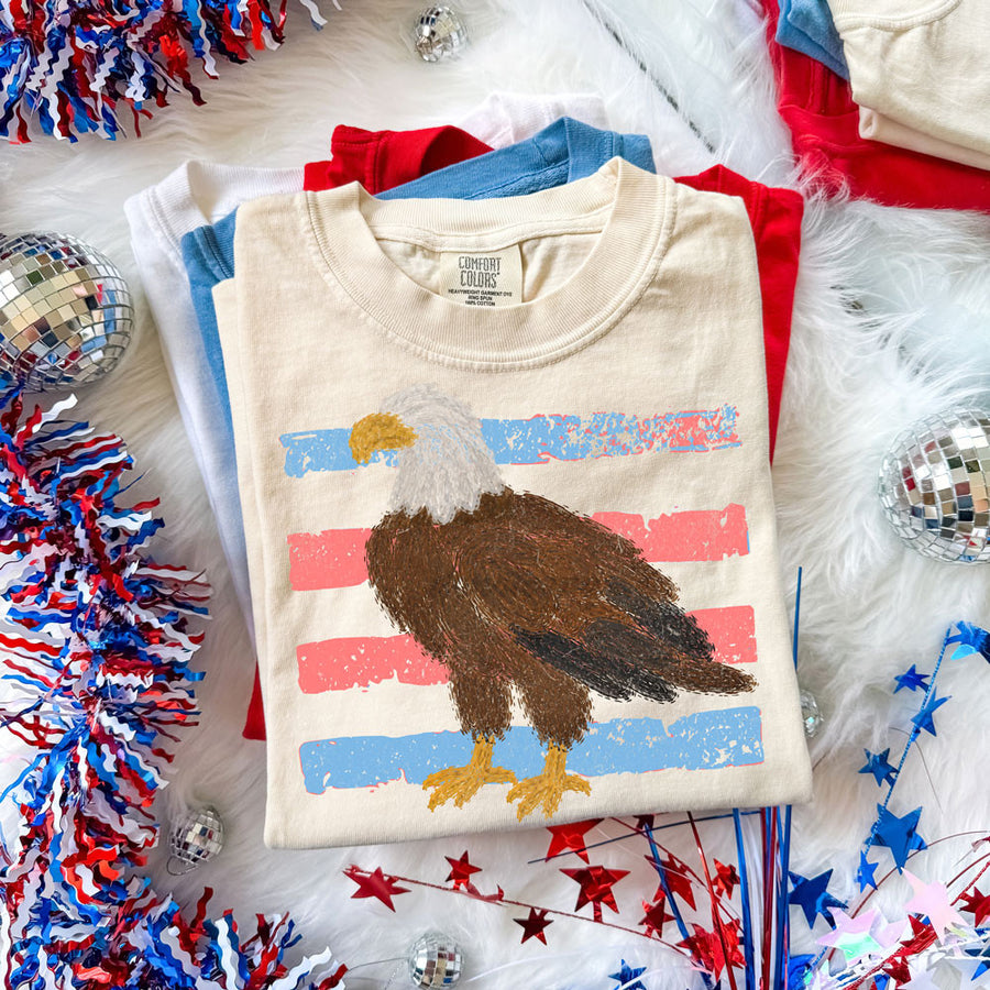 American Flag with Bald Eagle Tee Shirt Short Sleeve