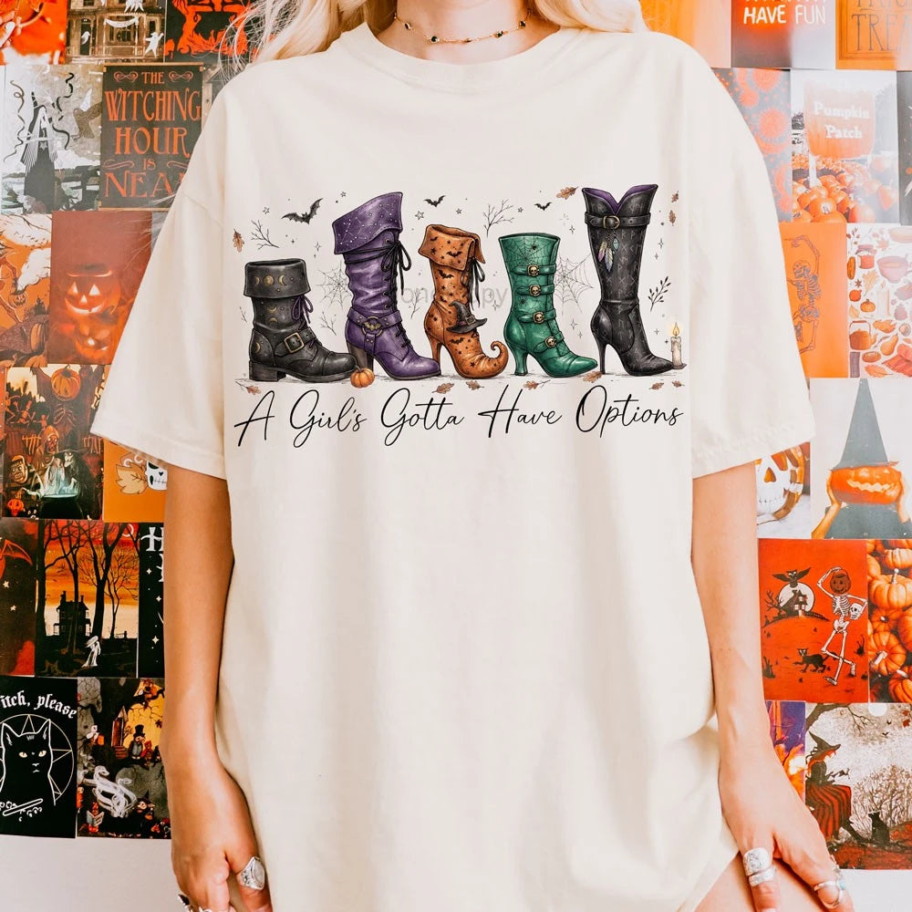 A Girl's Gotta Have Options Halloween witch boots tee