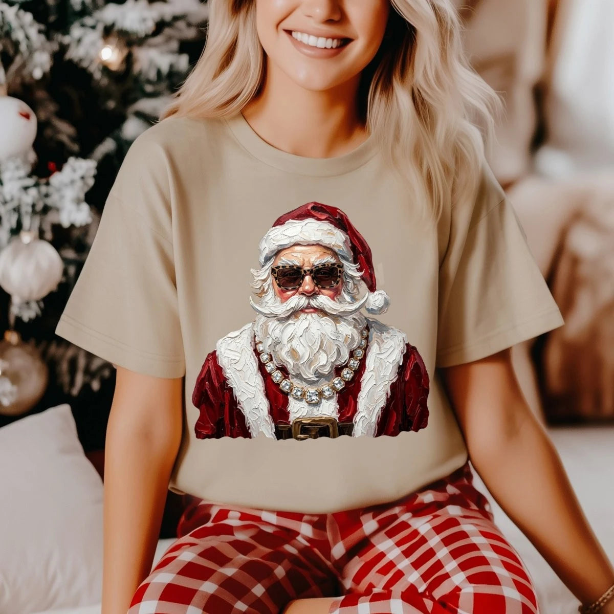Glam Santa in sunglasses Christmas tee