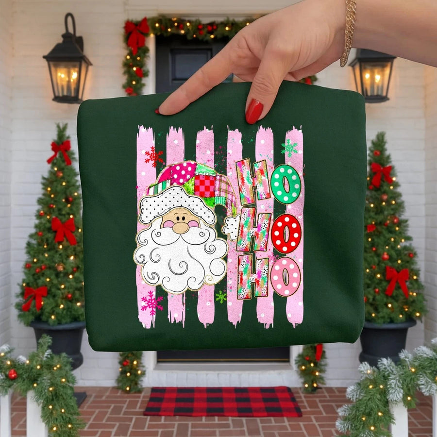 Ho Ho Ho Santa on green sweatshirt