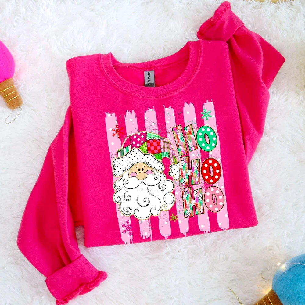 Ho Ho Ho Santa on pink sweatshirt