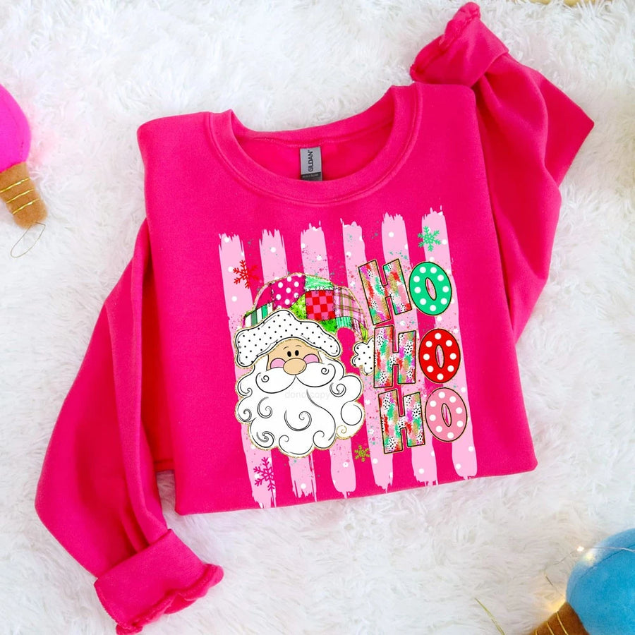 Ho Ho Ho Santa on pink sweatshirt