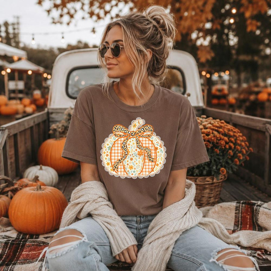 Preppy Floral Fall Pumpkin graphic tee