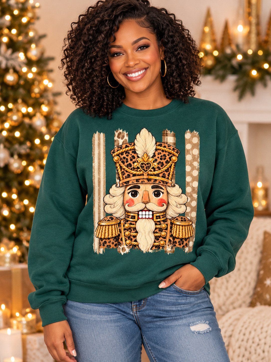 Leopard Nutcracker green Christmas sweatshirt