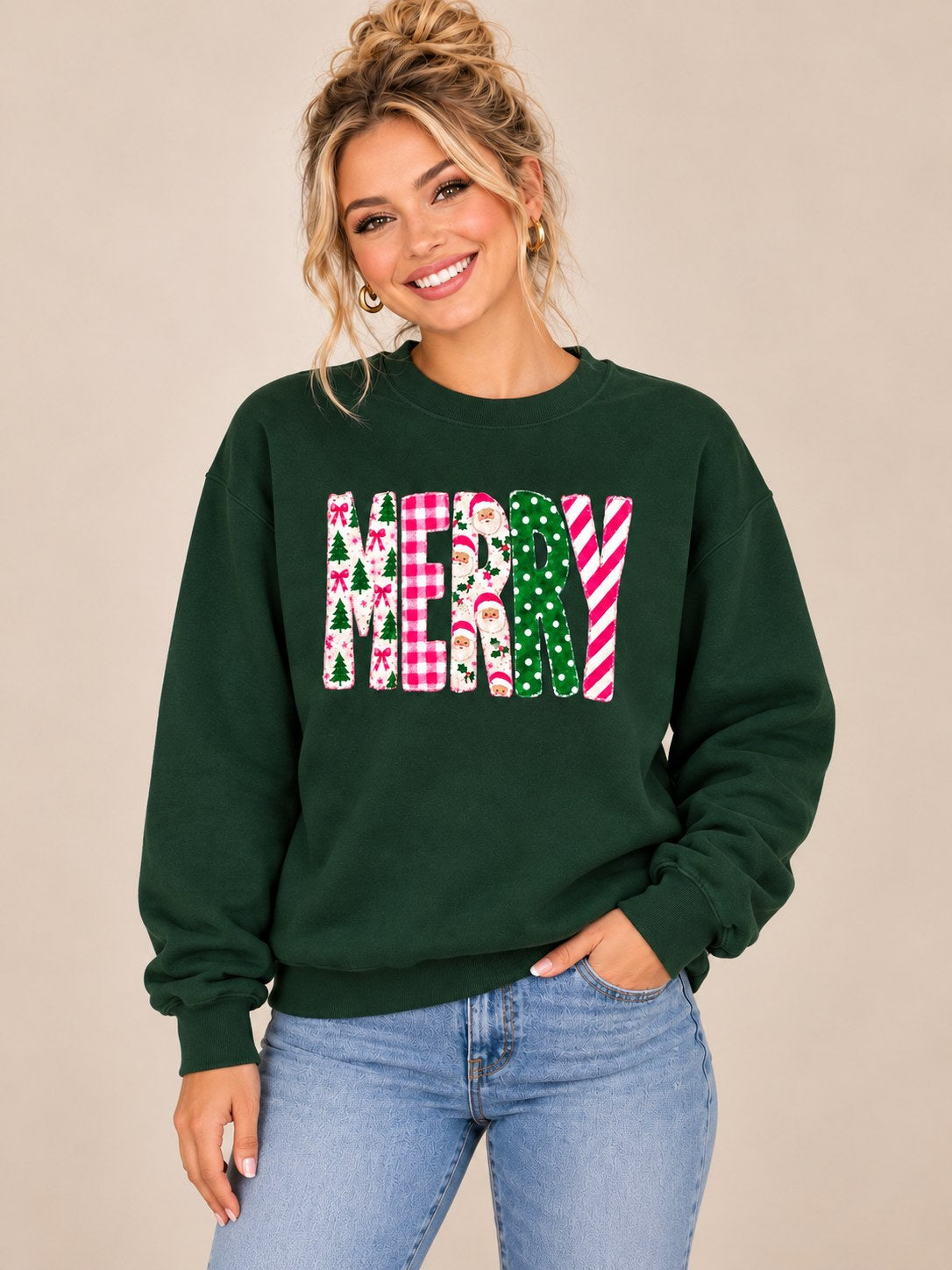 Merry patchwork green Christmas sweatshirt