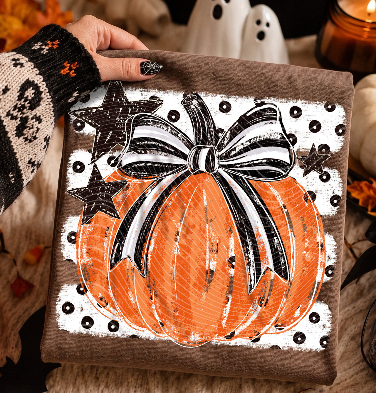 Striped Bow Pumpkin graphic tee