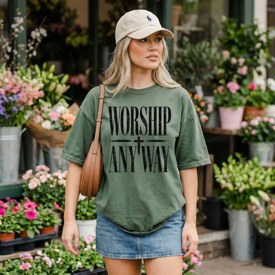 Worship Anyway distressed faith tee